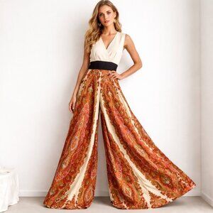 Vintage 70s Paisley Print Super Wide Palazzo Leg Jumpsuit M/L